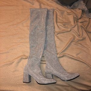 Lemon drop over the knee silver boots